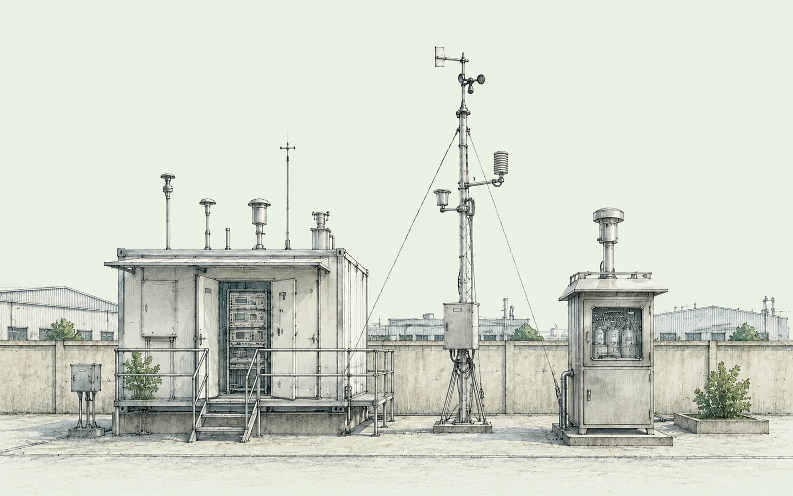 Illustration of an ambient air and meteorological monitoring station
